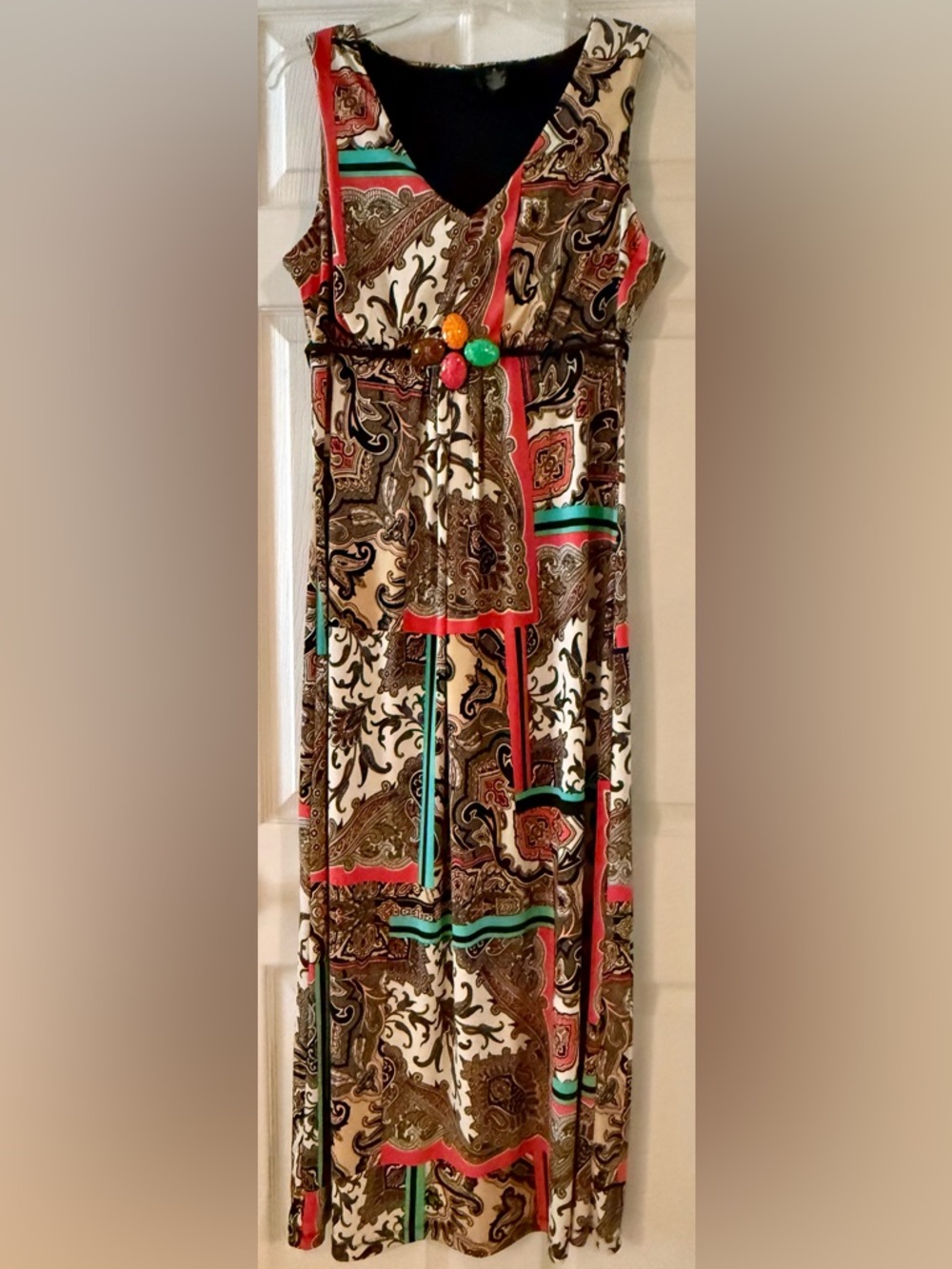 New Directions Sleeveless Long Paisley Print Boho Maxi Slip-on Dress, Medium
